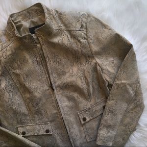 ALFANI | Genuine Leather Snake Print Moto Jacket